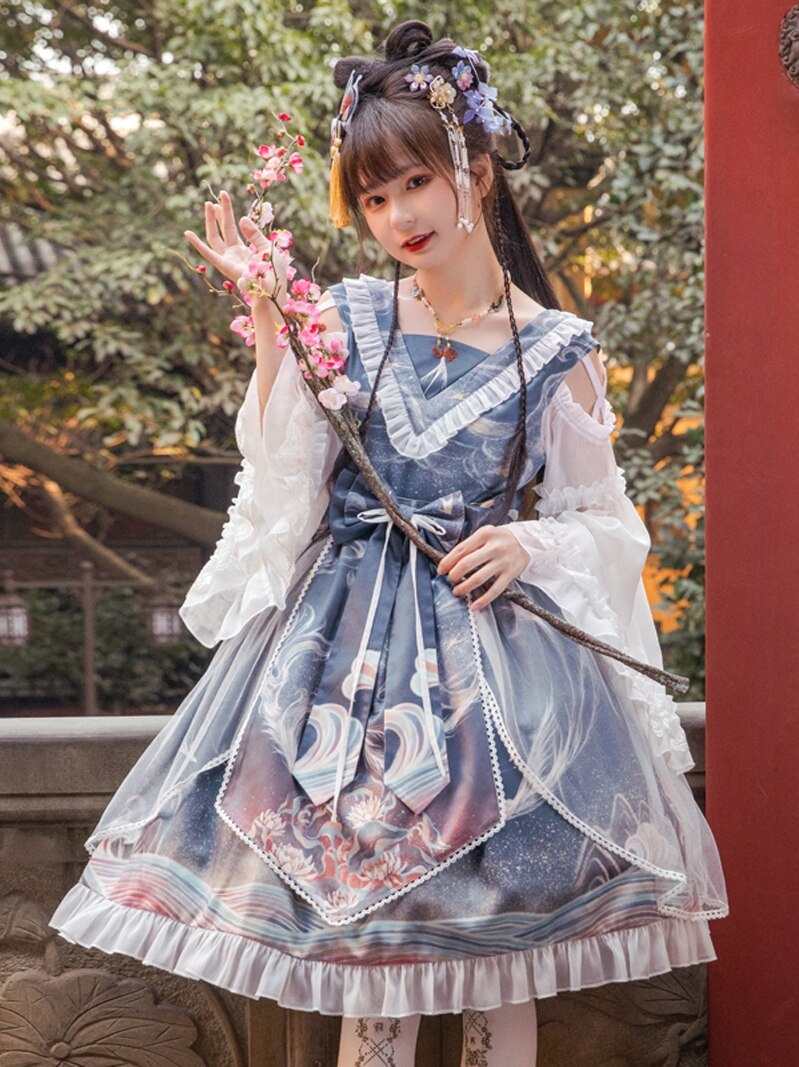 The Moonlight ~ Vintage Chinese Style Lolita Dress Cold Shoulder Dress The Moonlight ~ Vintage Chinese Style Lolita Dress Cold Shoulder Dress