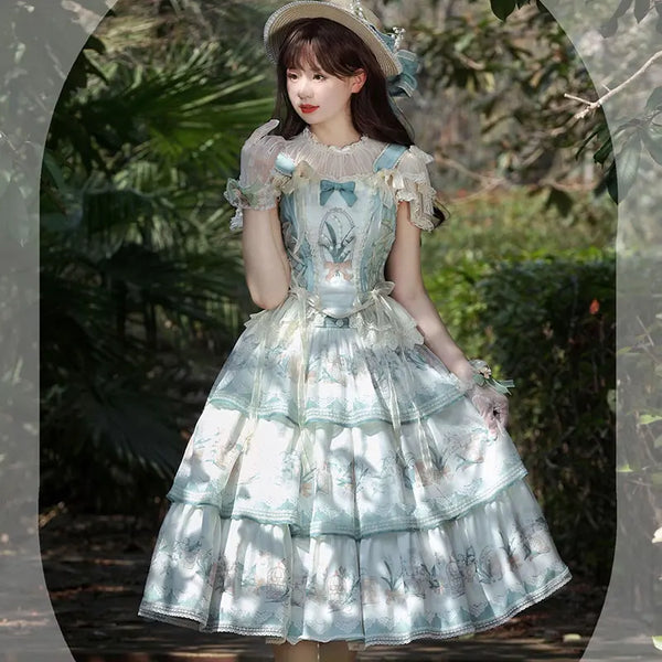 Lily of the Valley Girl ~ Sweet Printed Lolita Corset Top & Long Tiered Skirt Set by Alice Girl ~ Pre-order