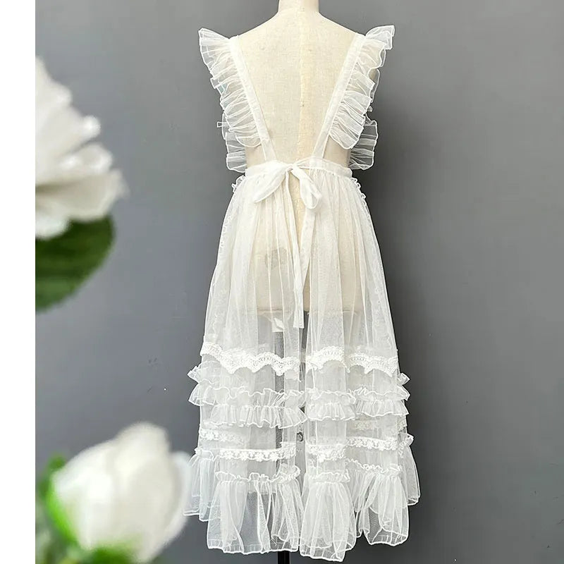 organsa mesh ruffled dress Sweet Lolita Apron Sheer Mesh Ruffled Dress