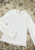 Sweet Lolita Top ~ Long Bishop Sleeve Sanded White T Shirt