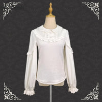 Sweet Lolita Top ~ Long Bishop Sleeve Sanded White T Shirt