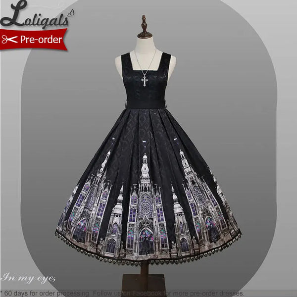 Pre-order Gothic Lolita JSK Dress Vintage Church Printed Sleeveless Midi Party Dress by Alice Girl