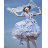 Lady from Deep Sea ~ Kirakira Chiffon Lolita Dress Short Sleeve Ombre Party Dress