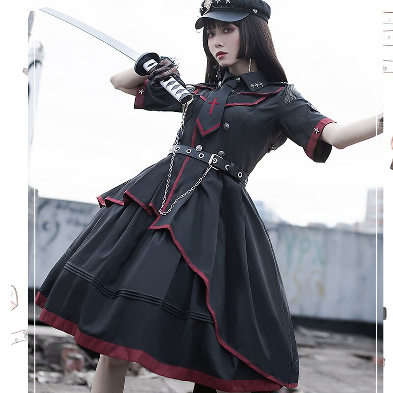 Militaray Style Uniform Cool Punk Short Sleeve Lolita Dress