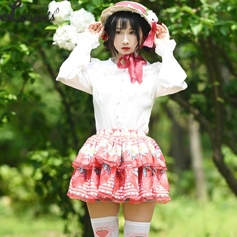 Sweet Layered Mini Skirt Mori Girl Strawberry & Flower
