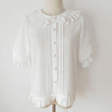 Short Lantern Sleeve Chiffon Blouse Ruffled Collar Lolita Shirt