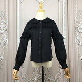 Lolita Chiffon Blouse Long Sleeve Peter Pan Collar Top for Women