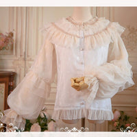 Sweet White Lolita Blouse Vintage Sheer Long Sleeve Chiffon Shirt for Women