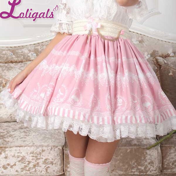 Sweet Pink Lolita Crystal Chandelier Printed A Line Skirt for Lady