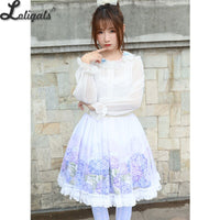 Sweet Hydrangea Printed Short Skirt Mori Girl A line Elastic Waist Skater Skirt for Women