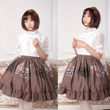 Steampunk Gear Printed Elastic Waist Pleated Ruffled Girl's Lolita Skirt