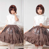 Steampunk Gear Printed Elastic Waist Pleated Ruffled Girl's Lolita Skirt