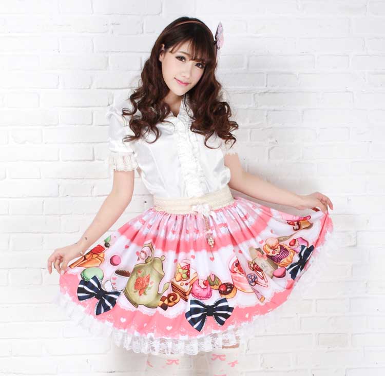 Sweet Pink Afternoon Tea Party Lovely Printed Lace Lolita Short