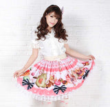 Sweet Pink Afternoon Tea Party Lovely Printed Lace Lolita Short Skirt with Bow for Girl
