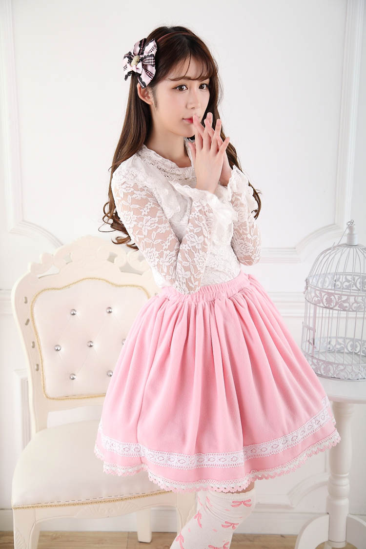 Sweet Pink Elastic Waist Pleated Lady's Lolita Skirt with