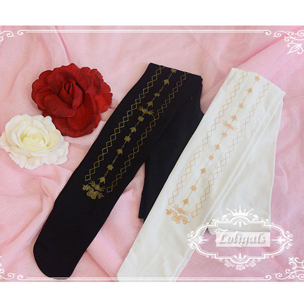 2019 New Sweet Female Lolita Tights Gold Stamped Women's Pantyhose