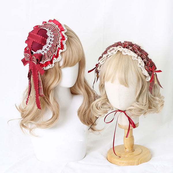 Red Plaid Lolita Headpiece Sweet Accessories Hair Clip Mini Top Hat