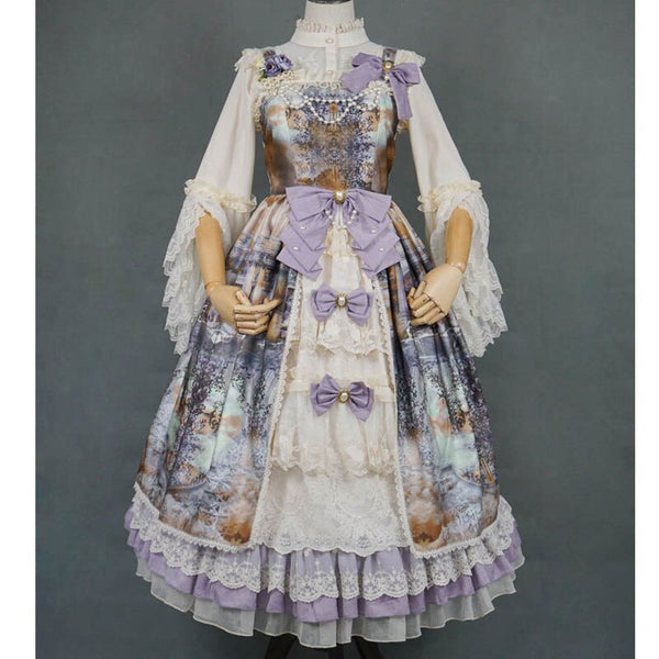 Dusk of the Gods ~ Vintage Lolita Ruffled Open Front JSK Dress by Miss Point ~ Custom Tailored