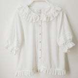 Short Lantern Sleeve Chiffon Blouse Ruffled Collar Lolita Shirt