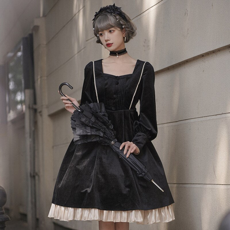 m&s long sleeve dress Ms Lilly ~ Princess Classic Velvet Lolita OP Dress Long Sleeve Dress