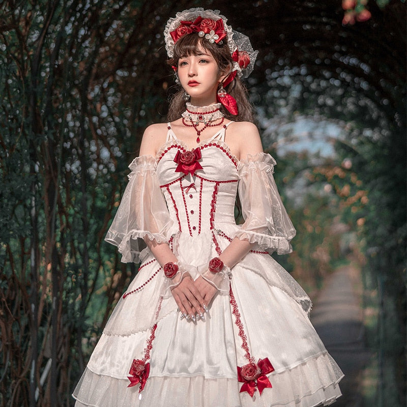 red lolita dress Rose Queen ~ Sweet Lolita JSK Dress for Wedding by YLF