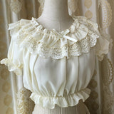 2019 Womens Chiffon Crop Top Summer Short Sleeve Blouse with Lace Detailing