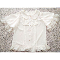 Sweet Short Lantern Sleeve Female Chiffon Blouse Peter Pan Collar Button Down Shirt