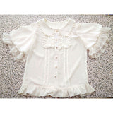 Sweet Short Lantern Sleeve Female Chiffon Blouse Peter Pan Collar Button Down Shirt