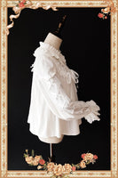 Warm Milk Tea ~ Sweet Women's Ruffled Blouse Long Sleeve Jacquard Striped Blouse by Infanta