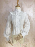 Sweet Women's Lolita Blouse Jacquard Cotton Long Sleeve White/Pink Blouse by Yiliya