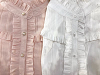 Sweet Women's Lolita Blouse Jacquard Cotton Long Sleeve White/Pink Blouse by Yiliya