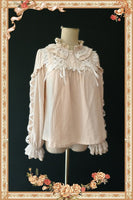 Warm Milk Tea ~ Sweet Women's Ruffled Blouse Long Sleeve Jacquard Striped Blouse by Infanta