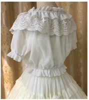 2019 Womens Chiffon Crop Top Summer Short Sleeve Blouse with Lace Detailing