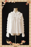 Warm Milk Tea ~ Sweet Women's Ruffled Blouse Long Sleeve Jacquard Striped Blouse by Infanta
