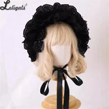 Gothic Bonnet Hat Red Black Classic Lolita Lace Ruffled Bow Hat