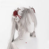 Gothic Halloween Headpiece White Lolita Hair Accessories Red Lace Rose Bow Hairpin Cobweb Cross Flat Hat
