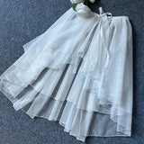 Double Layered Waist Curtain Sheer Asymmetrical Mesh Cover up Skirt