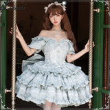 Sweet Tiered Lolita Dresses Halter Neck Off the Shoulder Short Party Dress Royal Princess Costume by Ocelot ~ Blooming Roses