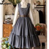 Classic Sleeveless Double Breasted Long Sweet Retro Striped Lolita Casual Party JSK Dresses ~ Little Manor