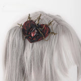 Gothic Halloween Headpiece White Lolita Hair Accessories Red Lace Rose Bow Hairpin Cobweb Cross Flat Hat