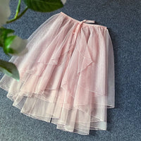 Double Layered Waist Curtain Sheer Asymmetrical Mesh Cover up Skirt