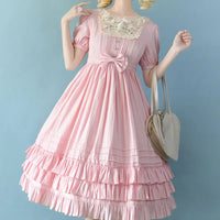 Miss Nelly ~ Classic Short Sleeve Lolita Dress with Embroidered Flowers
