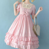 Miss Nelly ~ Classic Short Sleeve Lolita Dress with Embroidered Flowers