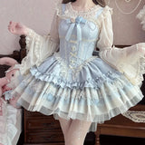 Sweet Sheer Lolita Blouse Long Flare Sleeve Lace Ruffle Chiffon Summer Top for Women