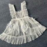 Sweet Lolita Apron Sheer Cover up Dress w. Heart Shaped Pockets