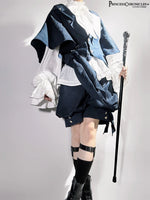 Ouji Lolita Outfit Vintage Royal Blue Hooded Cloak Cape / Bloomer Shorts / Vest by Princess Chronicles ~ Rabbit Run