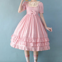 Miss Nelly ~ Classic Short Sleeve Lolita Dress with Embroidered Flowers