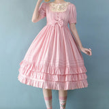 Miss Nelly ~ Classic Short Sleeve Lolita Dress with Embroidered Flowers