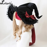 Gothic Halloween Witch Hat Sweet Lolita Demon Bow Velvet Lace Cosplay Hat