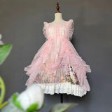 Vintage Lolita Polka Dotted Apron Sheer Mesh Cover up Dress